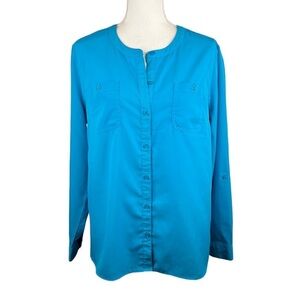 Laura Scott Turquoise Long Sleeve Button Down Top Size Large